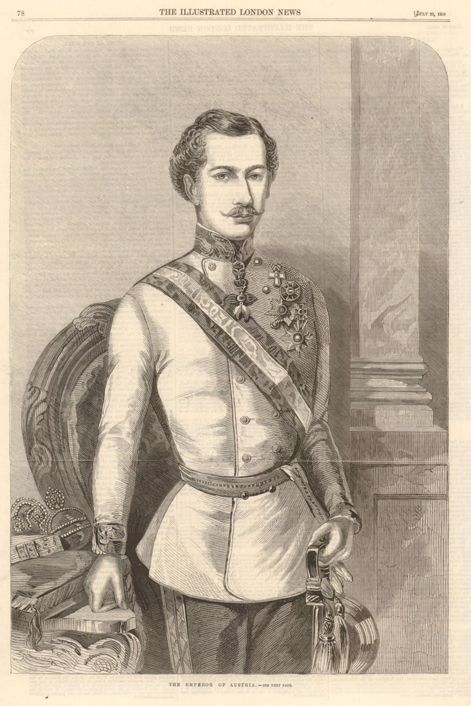 The Emperor of Austria. Francis Joseph I 1859 old antique print picture